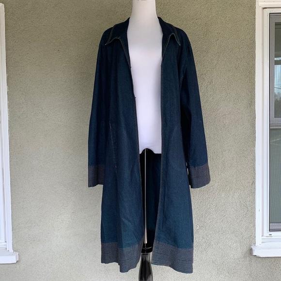 “Crossing Point” Dark Wash Jean Coat Duster Classy - Picture 6 of 8